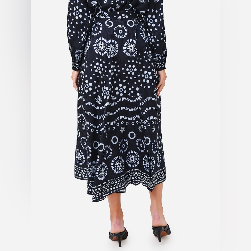 HUNTER BELL Tucker midi silk skirt navy 6 NWT
